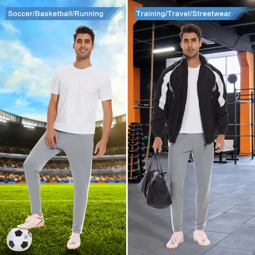 Vista 5 de JIM LEAGUE Pantalones deportivos para hombre, con cremallera, aberturas en las piernas, pantalones de entrenamiento atléticos con bolsillos