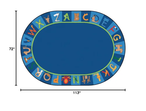 Vista 2 de Carpets for Kids 5506 A a Z Animales Literacy - Alfombra de asiento para aula, 6 pies 9 pulgadas x 9 pies 5 pulgadas, ovalada, color azul