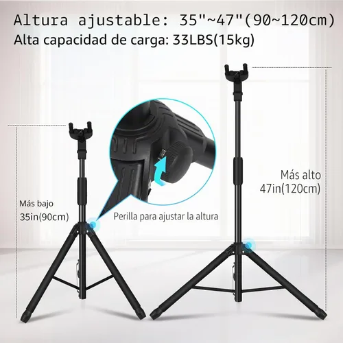 Vista 5 de GUITTO Soporte para guitarra - Bloqueo automático resistente, ajustable y plegable para acústica/eléctrica/bajo (capacidad de 15 kg), base