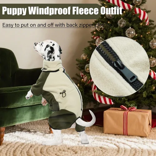 Vista 6 de DENTRUN - Abrigo de invierno para perros pequeños, chaqueta de forro polar cálido con cuello alto extraíble, suéter acogedor para cachorros en clima
