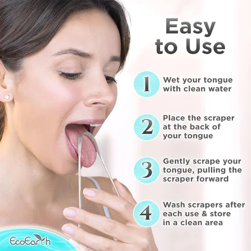 Vista 6 de Raspador de lengua para adultos, limpiador de lengua de metal con estuche de almacenamiento plateado, limpiador bucal de acero inoxidable resistente