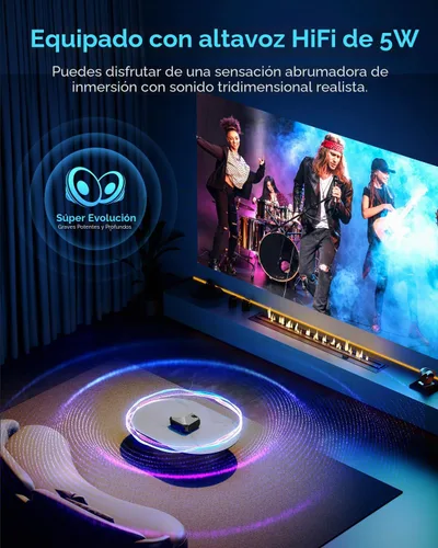 Vista 6 de Proyector con WiFi y Bluetooth, proyector de película portátil para exteriores Native 1080P, zoom del 50% al 100%, pantalla de 400 pulgadas
