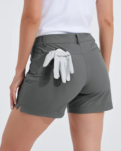 Vista 27 de Willit Pantalones cortos de golf de 4.5 pulgadas para mujer, de secado rápido, casuales, con bolsillos, resistentes al agua