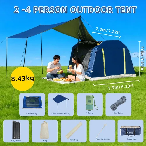 Vista 7 de 2-4 Person Inflatable Camping Tent 60 Second Setup 4 Season Waterproof (PU3000 Oxford) All Weather Tent for Romantic Dates, Fall/Winter