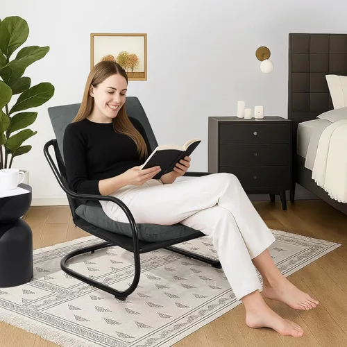 Vista 4 de Peace nest Silla decorativa moderna, sillón tapizado suave con marco de metal resistente, cómoda silla de descanso para sala de estar, dormitorio