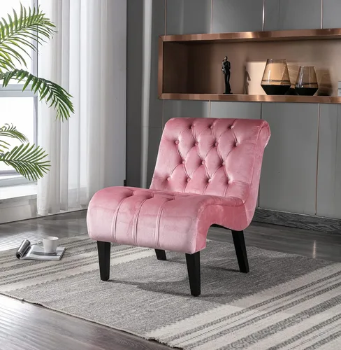 Vista 17 de Comfy Silla Decorativa de Terciopelo, Silla Auxiliar Tapizada sin Brazos para Sala de Estar, Tumbona Pequeña Moderna con Respaldo Acolchado y Diseño