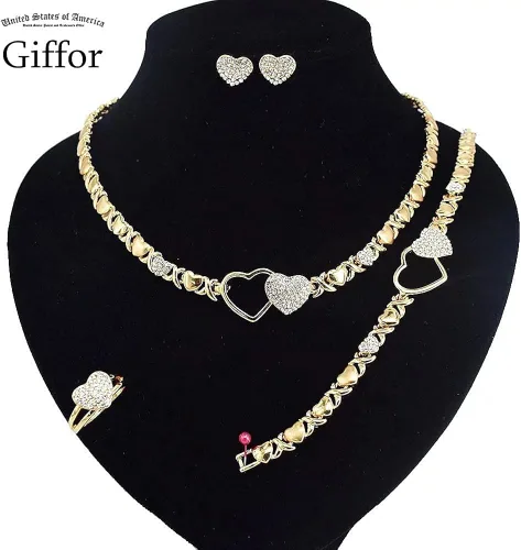 Vista 2 de Giffor Juego de joyas con relleno de oro de 14 quilates para mujer aretes con pulseras regalos Metal