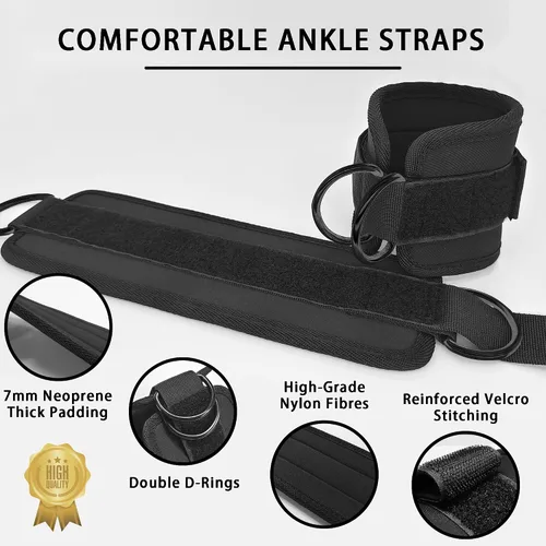 Vista 2 de Tobilleras de muñeca para máquina de cable, paquete de 4 correas acolchadas de neopreno ajustables, cómoda correa de tobillo para muñeca