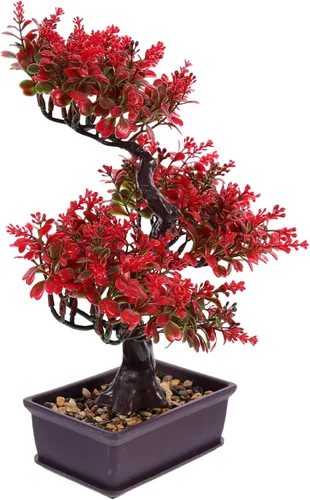 Vista 10 de Cabilock Árbol de bonsái artificial, decoración de bonsái artificial, modelo de planta verde artificial, planta en maceta para el hogar, mesa Rosa