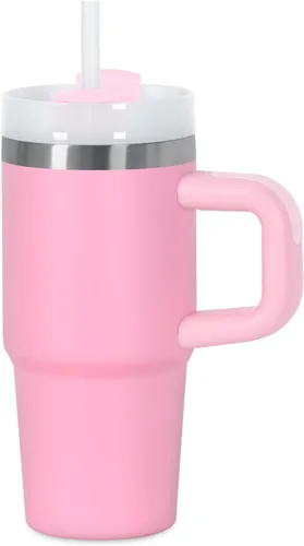Vista 9 de Muwnrol Vaso de 14 onzas con asa y popote para niños, vaso de acero inoxidable aislado al vacío que mantiene el frío, el calor y el hielo, regalos