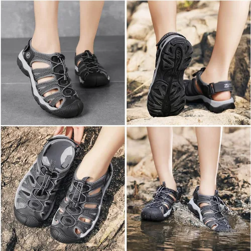 Vista 6 de ziitop Sandalias de senderismo para mujer, puntera cerrada, para verano, aventureras, para playa, con encaje, ajustables, con doble hebilla