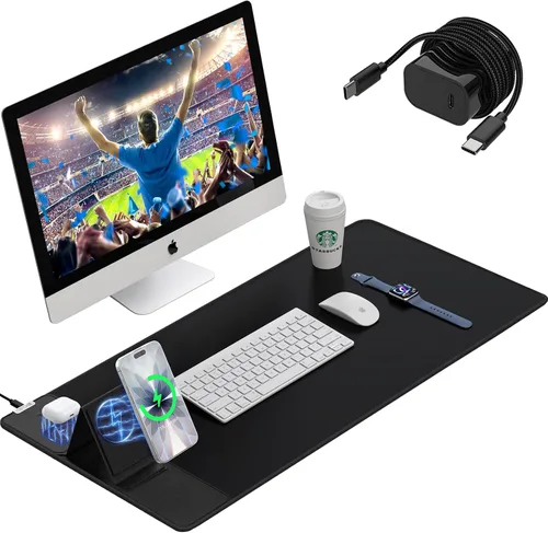 Vista 23 de Alfombrilla de ratón de carga inalámbrica, 31.5"x11.81" alfombrilla de ratón XL para juegos con 11 colores RGB y 5 modos de iluminación, alfombrilla
