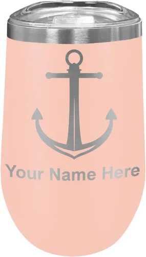 Vista 37 de LaserGram Vaso de vino de acero inoxidable de doble pared, ancla de barco, grabado personalizado incluido (negro)