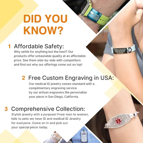 Vista 8 de Divoti Custom Engraved Medical Alert Bracelets for Women, Stainless Steel Medical Bracelet, Medical ID Bracelet wFree Engraving Classic Tag wWheat