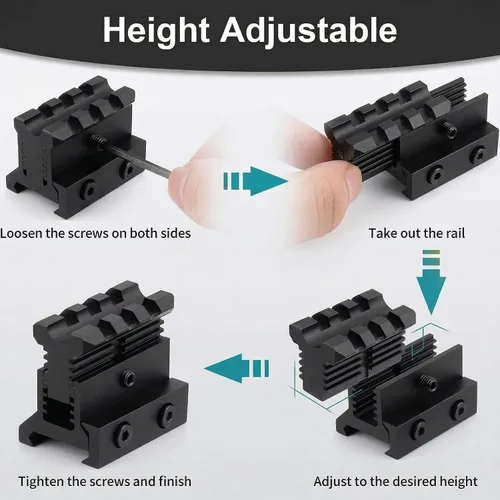 Vista 5 de Picatinny Riser Mount Adjustable Height Lockdown Series with Quick Release, 1.57", Raise 0.9-1.2 inches, Scalloped Picatinny Slots for Scopes