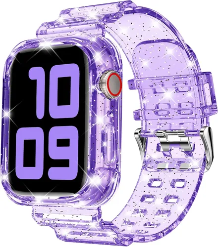 Vista 41 de DABAOZA - Correa transparente compatible con Apple Watch de 1.772 in y 1.732 in, con purpurina transparente Women Men,Glitter Bling TPU