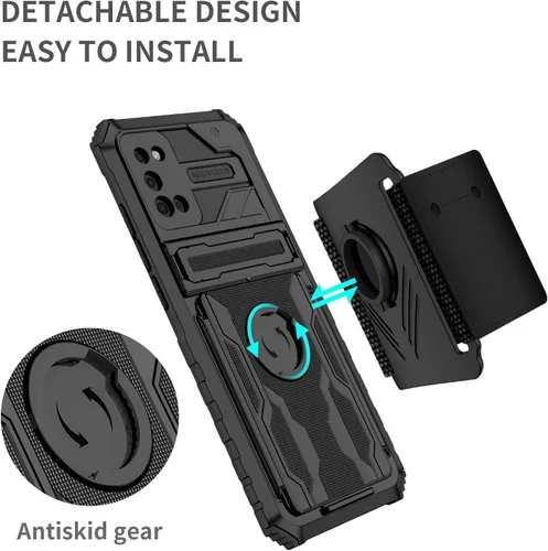 Vista 3 de Funda compatible con Redmi A1, soporte integrado compatible con Redmi A2 a prueba de golpes, funda protectora 2 en 1, color negro