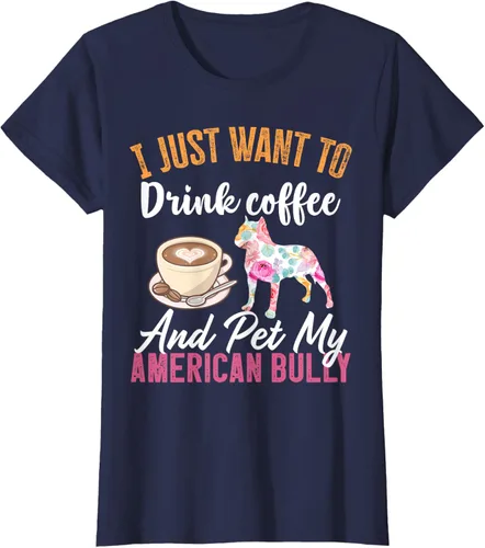 Vista 26 de I Just Want to Drink Coffee and Pet My American Bully Camiseta, Negro, S