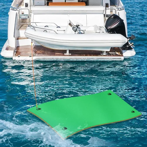 Vista 10 de Magshion Flotador gigante de piscina de 12 x 6 pies, flotador de isla para lago, tapete de agua familiar de espuma XPE con cordón elástico