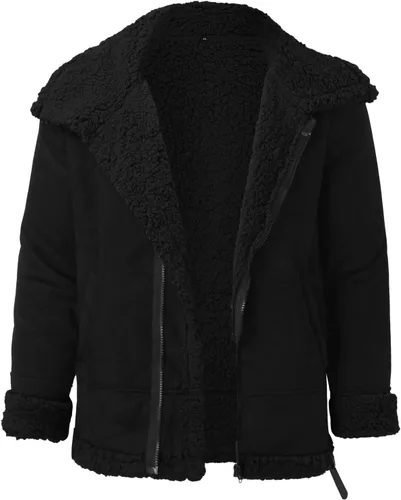 Vista 4 de ADUWOAN Chaqueta de piel sintética para hombre, chaqueta de piel sintética de gamuza, abrigo de invierno casual con solapa y forro de sherpa
