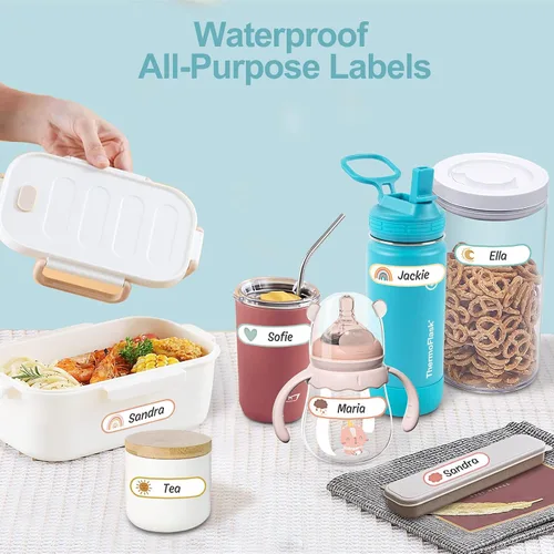 Vista 7 de Etiquetas adhesivas para biberones para guardería, etiquetas de nombre impermeables, autolaminadas, etiquetas personalizadas para niños, etiquetas
