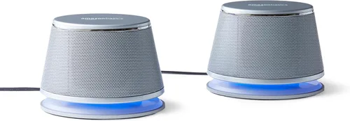 Vista 8 de Amazon Basics Altavoces estéreo 2.0 para PC o portátil con control de volumen, entrada auxiliar de 0.1 in, alimentación USB, 1 par, color negro