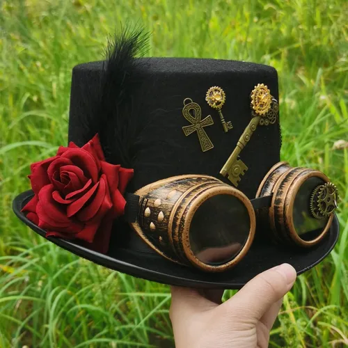 Vista 6 de Sombreros unisex Steampunk con gafas góticas punk de Halloween