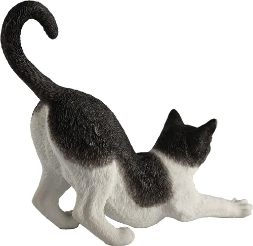 Vista 4 de Veronese Design Figura pintada a mano de resina de estiramiento de gato blanco y negro de 4 7/8 pulgadas