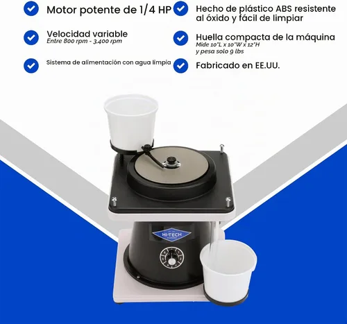 Vista 4 de Hi-Tech Diamond Equipo Lapidario Todo lo que Necesitas de 6", Flat Lap - Herramienta Amoladora y Pulidora de Rocas, Motor de Velocidad Variable