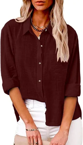 Vista 135 de SMIDOW Camisa de algodón y lino con botones para mujer