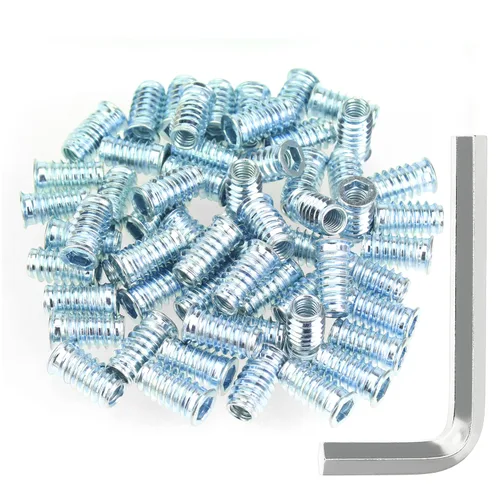 Vista 14 de Juego de 142 piezas: Insertos roscados de 1/4"-20 (10mm, 15mm, 20mm, 25mm), tuercas e insertos de madera para tornillos de muebles de madera, azul