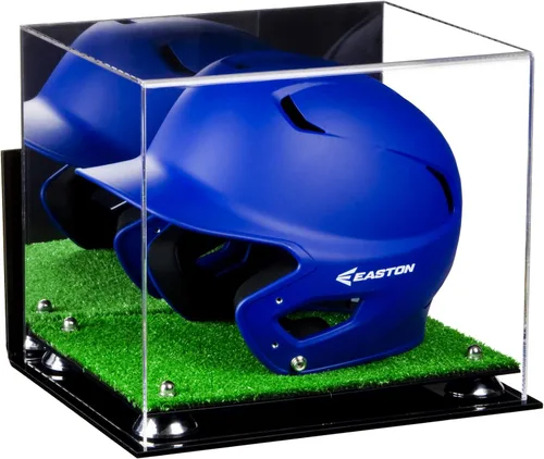 Vista 155 de Better Display Cases Vitrina acrílica para casco de bateo de béisbol con espejo, elevadores rosados, montaje en pared y base de espejo (V22/A012)