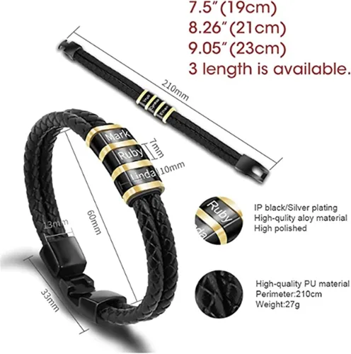 Vista 10 de Pulseras de cuero personalizadas para hombre con 1-6 nombres, pulsera trenzada personalizada con cuentas para papá, marido, día del padre, San