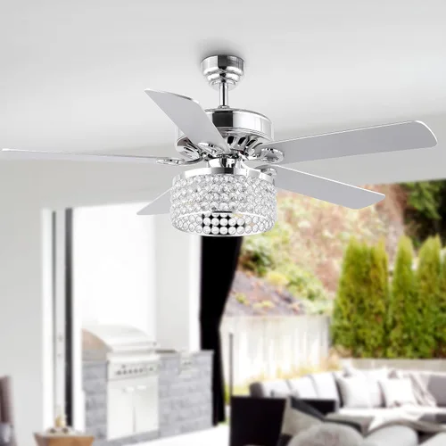 Vista 6 de JONATHAN Y Kristie - Ventilador de techo LED de tambor de metal con 3 luces, 52 pulgadas, cromado Control remoto, accesorio moderno de 5 aspas
