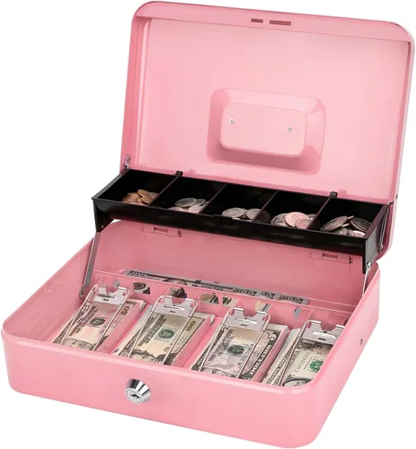 Vista 18 de Jssmst - Caja de efectivo de metal grande con bandeja de dinero,Caja de bloqueo