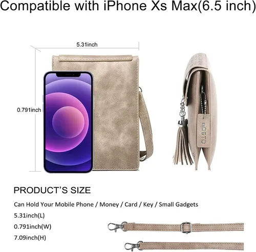 Vista 2 de seOSTO Bolso cruzado pequeño para mujer cartera con borlas para teléfono celular