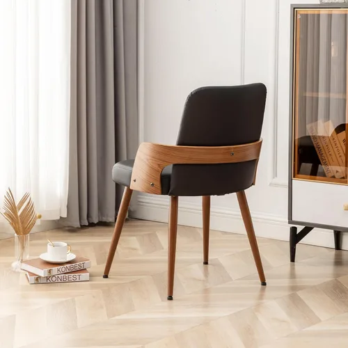 Vista 5 de Juego de 2 sillas de comedor, sillas de cocina modernas de mediados de siglo, sillas decorativas tapizadas de piel sintética, patas de metal, sillas