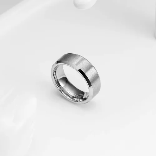 Vista 3 de King Will - Anillo básico unisex de carburo de tungsteno con acabado mate y pulido, para boda o compromiso, borde biselado, colores plateado, negro