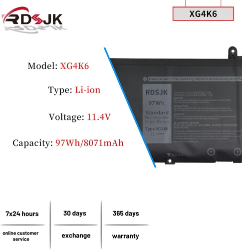 Vista 2 de XG4K6 01RR3 F8CPG 5XJ6R Batería para portátil Dell XPS 17 9700 9710 9720 9730 Precision 5750 5760 5770 XPS 17-9700-D1741S 17-9700-D1761S Serie TS