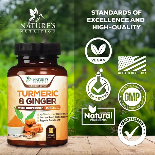 Vista 4 de Cúrcuma Curcumina con BioPerine & Jengibre 95% Curcuminoides 1950mg – Pimienta Negra para Absorción, Hecho en Estados Unidos, apoyo inmunológico