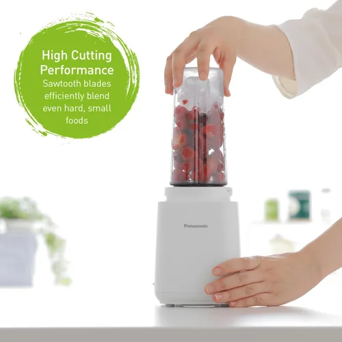 Vista 6 de Panasonic MXXP103 - Licuadora personal ligera con cuchillas de dientes de sierra, sin BPA, 450 W, color blanco