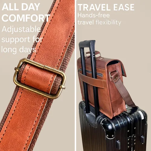 Vista 6 de Bolso bandolera de cuero para hombre, maletín de cuero de grano completo de 14 pulgadas para laptop, bolso vintage para computadora, bolsa cruzada