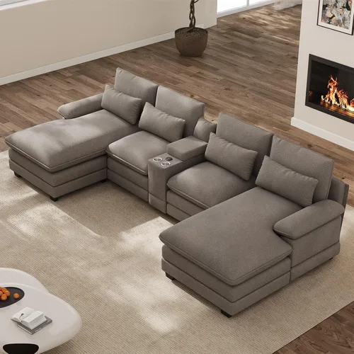 Vista 20 de Sofá nube en forma de U de 130 pulgadas con casa para gatos, sofá modular de gran tamaño para sala de estar, cómodo sofá grande de chenilla, juego