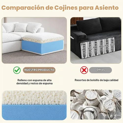 Vista 7 de Sofá modular de nube sin hueso de 110 pulgadas para sala de estar, sofá modular en forma de L de gran tamaño con otomana, sofá seccional de felpilla