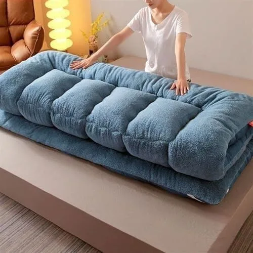 Vista 2 de Colchón de futón japonés de felpa gruesa, diseño plegable y enrollable de 4 pulgadas, sofá cama convertible portátil y almohadilla para dormir