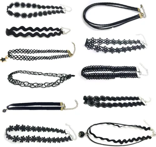 Vista 7 de Collar de Gargantilla Negro y Dorado de Cuero Ancho Collar de Gargantilla de Oro y Plata con Barra Colgante de Cadena Larga para Mujeres y Niñas