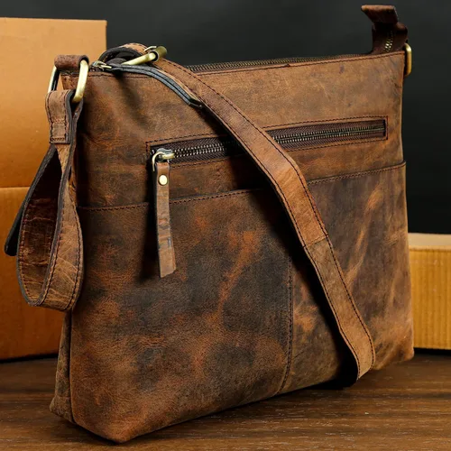 Vista 2 de Bandoleras de cuero para mujer Bolso bandolera de cuero genuino para mujer, Marrón