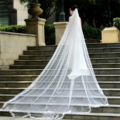 Vista 5 de velo de novia de tul suave con longitud catedral para mujer 1 nivel con peine 350cm