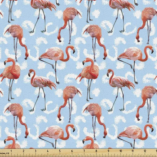 Vista 7 de Ambesonne The Yard, tela de animales de dibujos animados por The Yard, animales de safari con temática pastel, tela decorativa para tapicería
