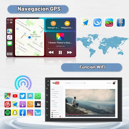 Vista 3 de 8 Core 4+64 GB 7 pulgadas Android 15 Doble DIN coche estéreo inalámbrico Carplay, pantalla táctil Android Auto receptor de radio de coche con 59UI